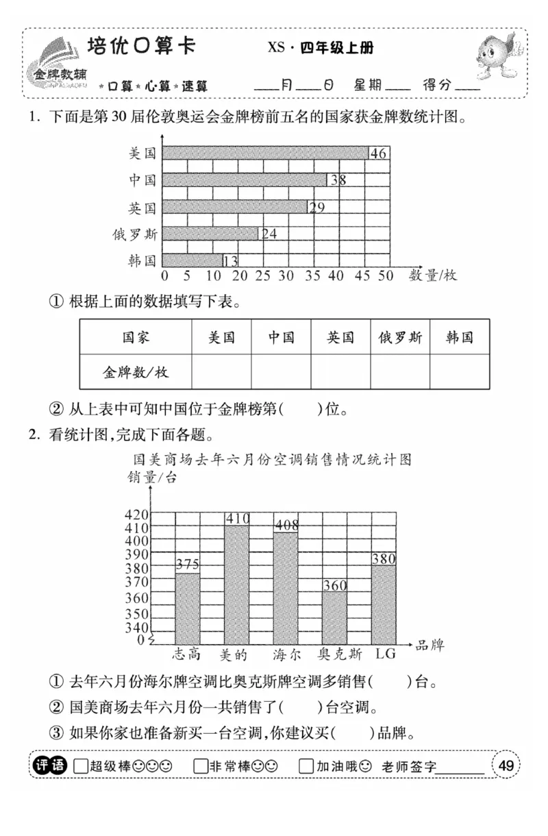 《口算题卡》数学四年级上册（XS）_小学全网线上同款资料