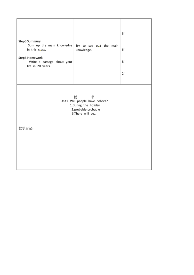 八年级英语教案：Unit7Willpeoplehaverobots(5)_初中英语新版_最新人教版英语八年级上册_老版（含有参考价值）_01教案人教版初中英语八上（多版本）易提分旗舰店