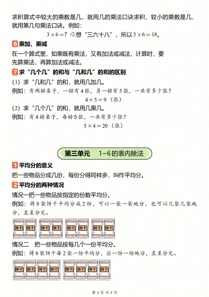 25新二上数学预习重要知识点汇总（人教）8页_二上数学25秋