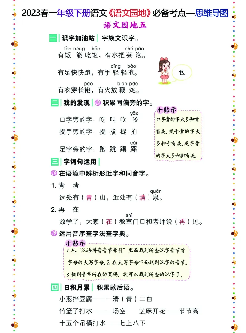 2.6-2023春一年级下册语文《语文园地》必备考点&mdash;思维导图_一年级上下册资料_小学一年级学习资料-25年更新版_1-02、小学一年级语文下册_3-6-2-1、复习、知识点、归纳汇总_部编（人教）版