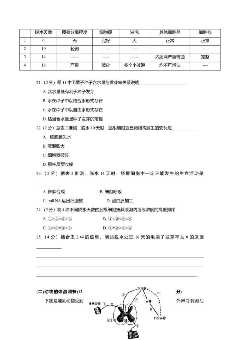 2018年高考生物试卷（上海）（空白卷）_生物历年高考真题_新&middot;Word版2008-2025&middot;高考生物真题_生物（按年份分类）2008-2025_2018&middot;高考生物真题