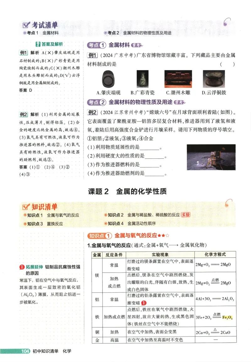 2026版53初中知识清单-化学