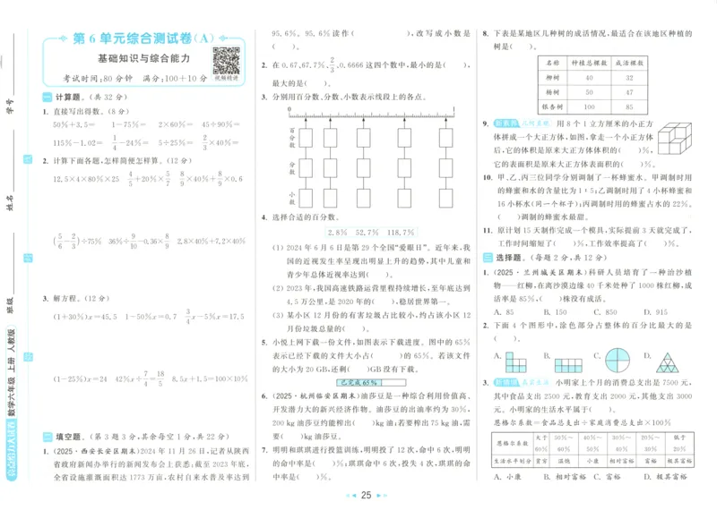 2025秋亮点给力大试卷数学6上RJ