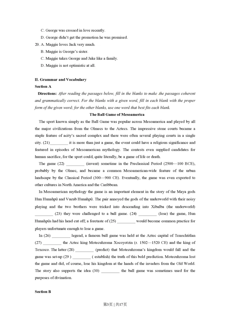 2020年高考英语试卷（上海）（春考）（解析卷）_英语历年高考真题_新&middot;PDF版2008-2025&middot;高考英语真题_英语（按年份分类）2008-2025_2020&middot;高考英语真题