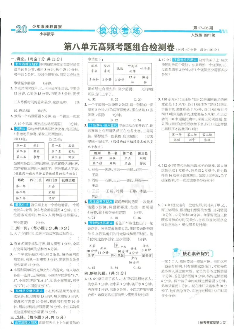 少年素质教育报4年级上册数学人教版_2024年人教版小学数学一二三四五六年级上册下册期中期末试a0747_小学全科《同步练习+精品试卷》打包下载（1-6年级单元月考期中期末试卷）