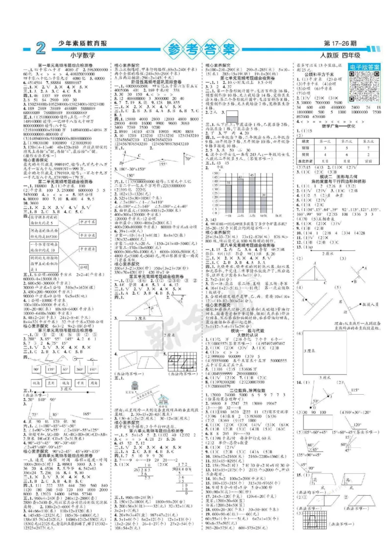 少年素质教育报4年级上册数学人教版_2024年人教版小学数学一二三四五六年级上册下册期中期末试a0747_小学全科《同步练习+精品试卷》打包下载（1-6年级单元月考期中期末试卷）
