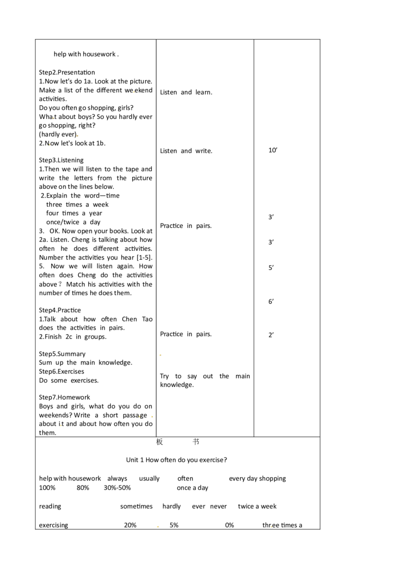 八年级英语教案：Unit2Howoftendoyouexercise(1)_初中英语新版_最新人教版英语八年级上册_老版（含有参考价值）_01教案人教版初中英语八上（多版本）易提分旗舰店