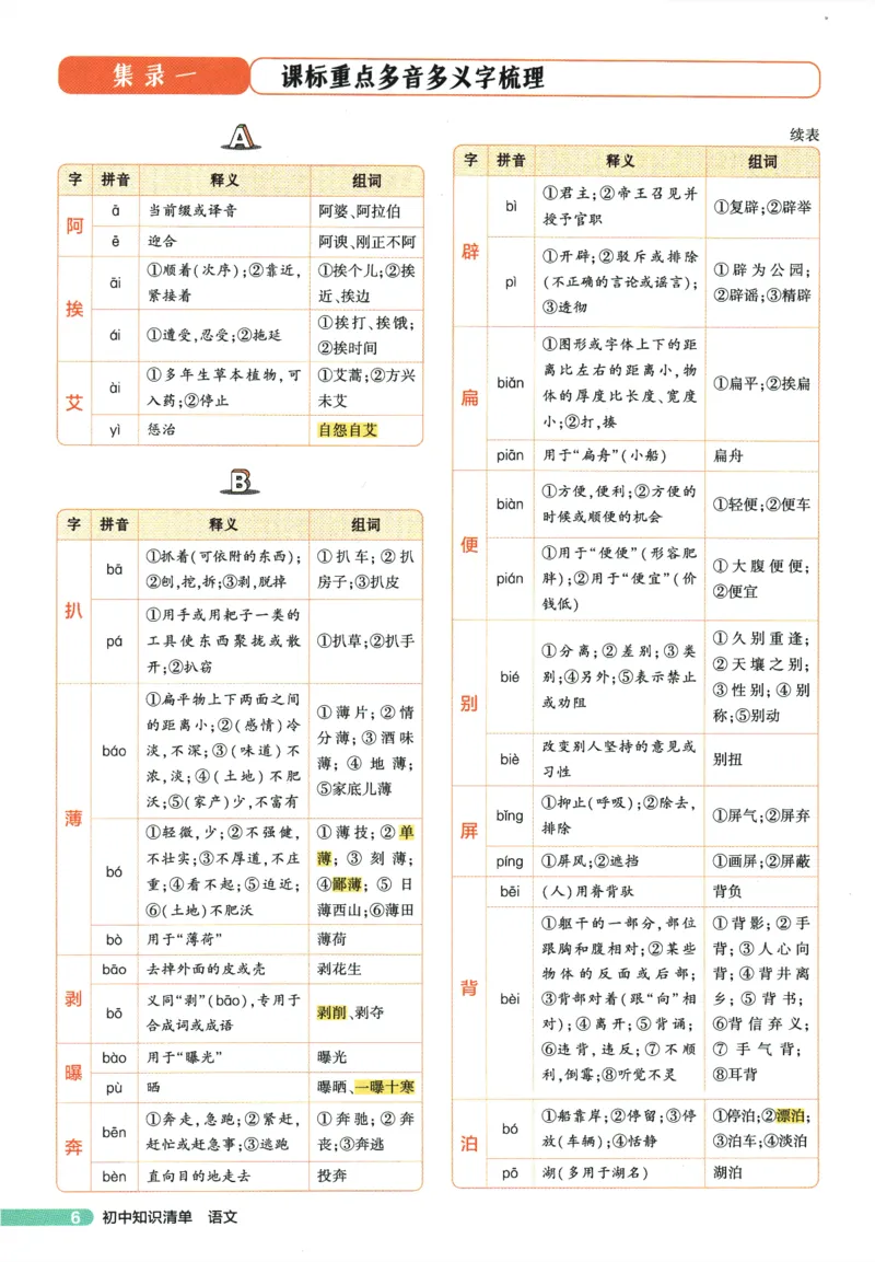 2026版53初中知识清单-语文