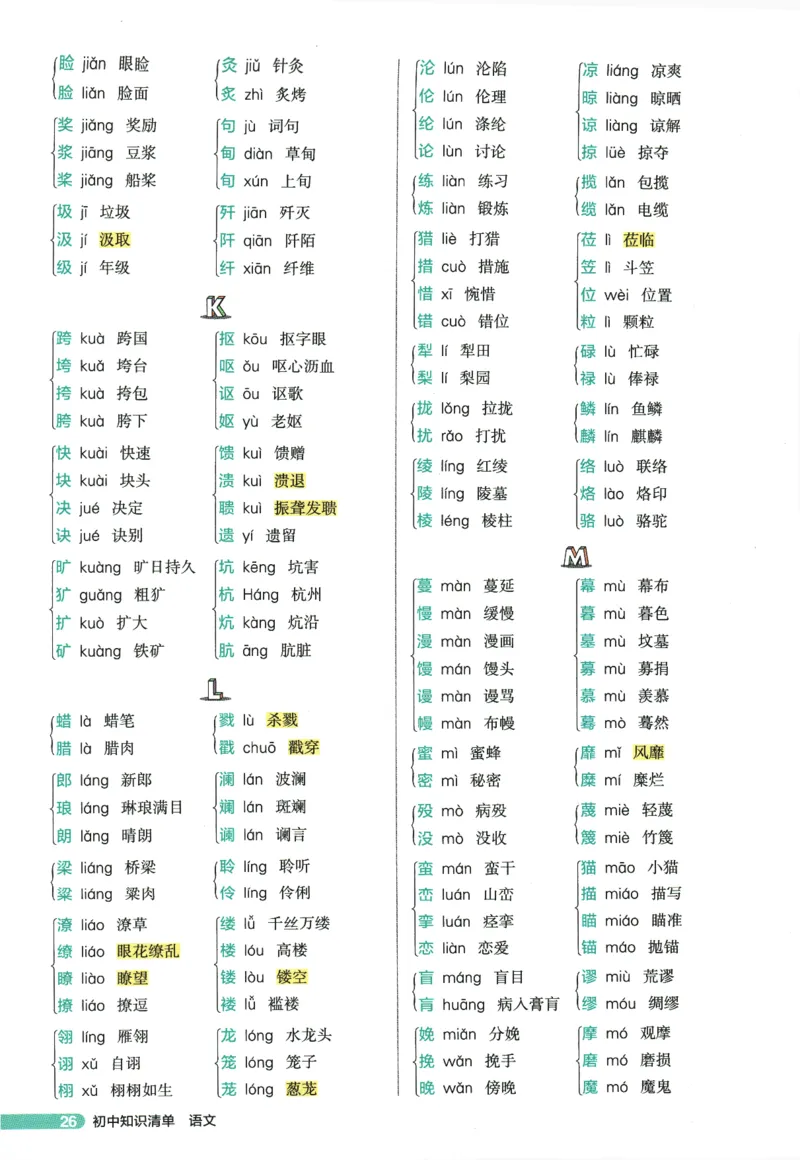 2026版53初中知识清单-语文
