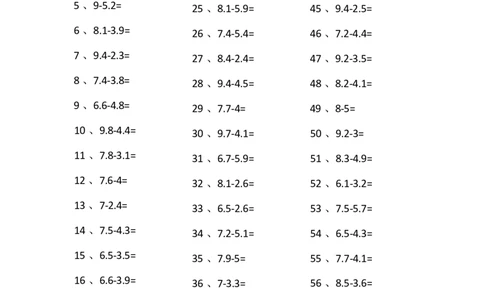 1位小数-1位小数第81~100篇_小学数学口算竖式脱式计算应用题一二三四五六年级上下册电_小学数学口算题库电子版（1-6）_小学数学口算四年级_口算题适合4年级_小数-减法（100篇）