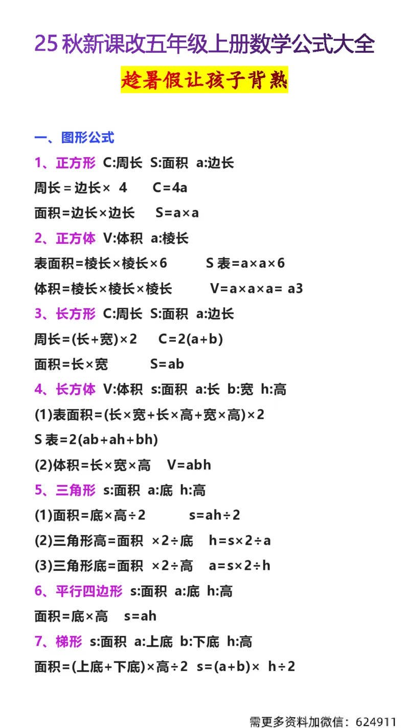 2025秋新版五年级上册数学公式大全(2)(1)_小学全网线上同款资料_41号文件夹4-6年级