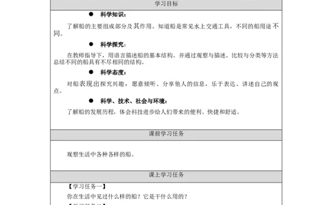 1120二年级科学(人教版)认识船-3学习任务单_二年级上下册资料_小学二年级学习资料-25年更新版_2-09、小学二年级科学上册_人教鄂教版_学习任务单