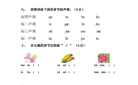 拼音测试卷（2）_幼小衔接全套_7.幼小衔接全套_01、拼音_4、拼音试卷