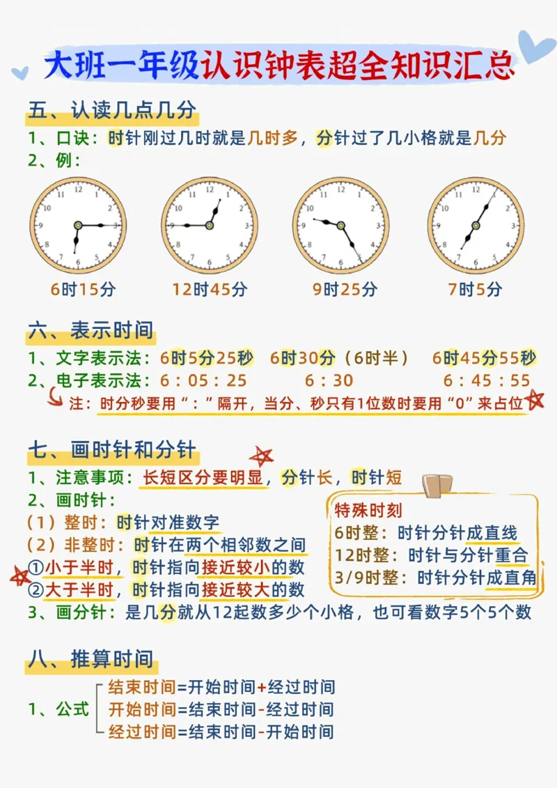 认识钟表知识汇总_幼小衔接数学