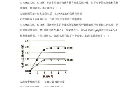 2020年高考生物试卷（北京）（空白卷）_生物历年高考真题_新&middot;PDF版2008-2025&middot;高考生物真题_生物（按试卷类型分类）2008-2025_自主命题卷&middot;生物（2008-2025）_北京自主命题&middot;生物（2008-2025）