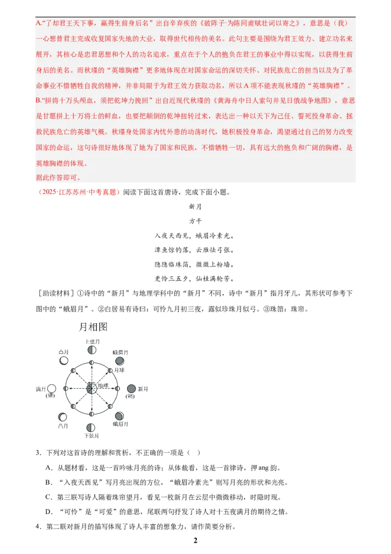 专题12诗词鉴赏(解析版)_2023-2025《3年中考1年模拟真题分类汇编》语文