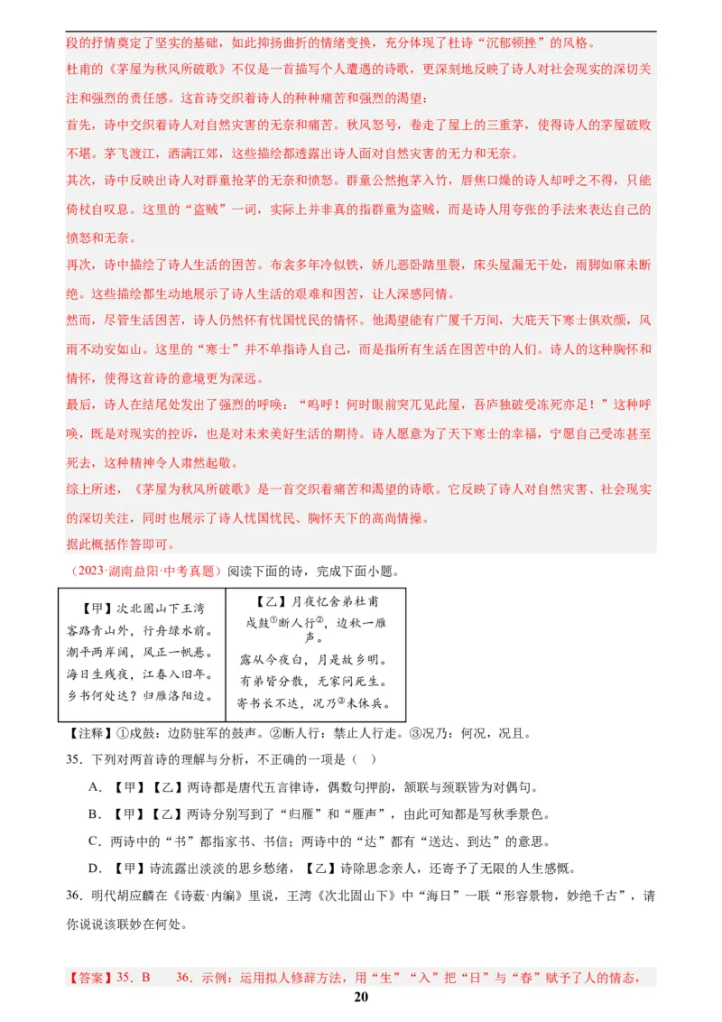 专题12诗词鉴赏(解析版)_2023-2025《3年中考1年模拟真题分类汇编》语文
