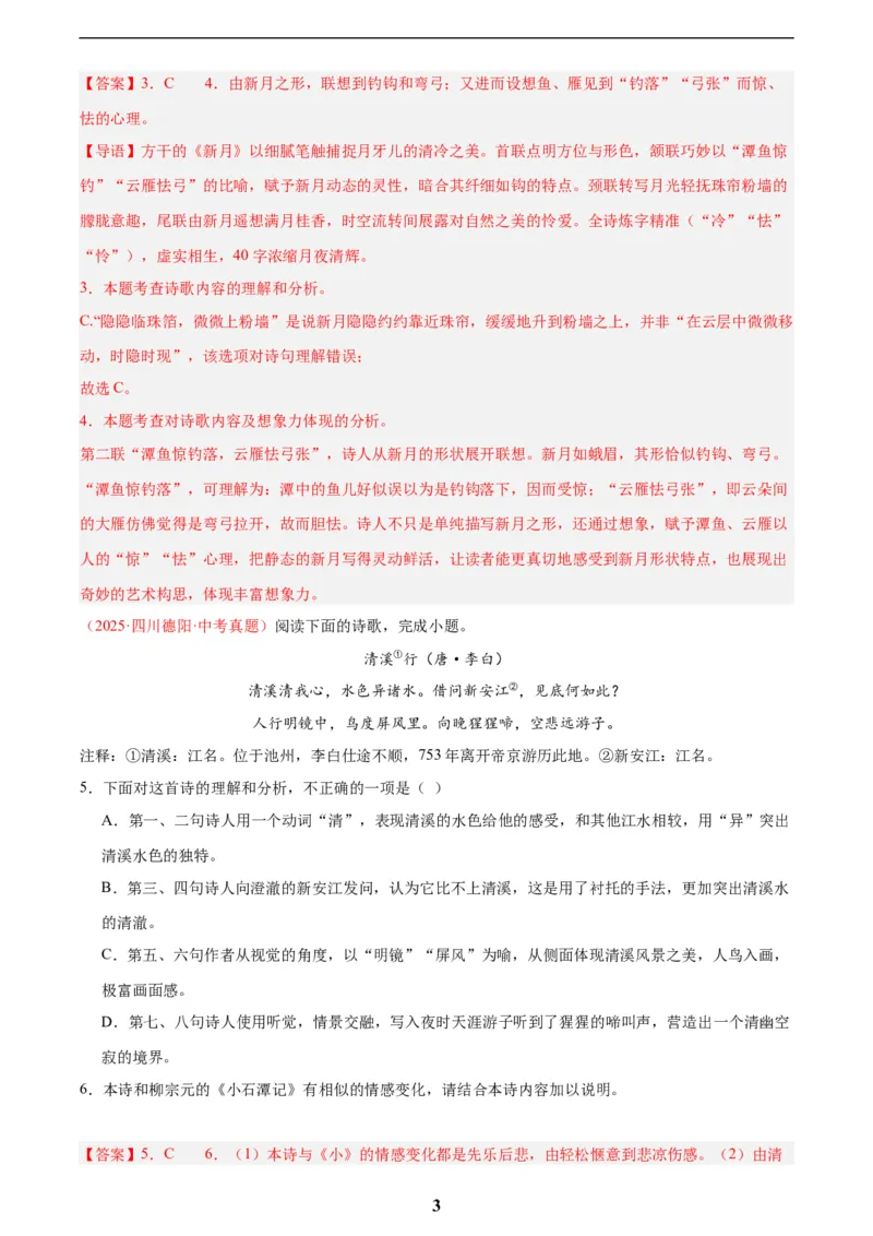 专题12诗词鉴赏(解析版)_2023-2025《3年中考1年模拟真题分类汇编》语文