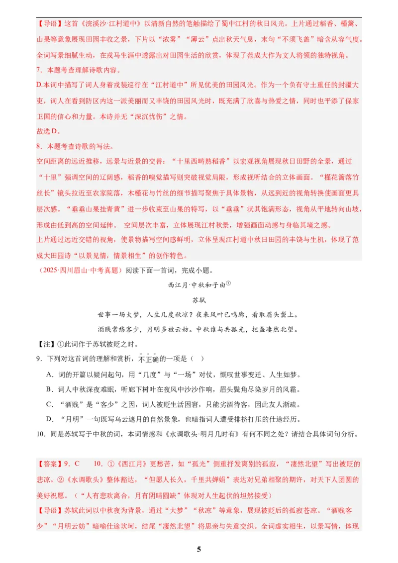 专题12诗词鉴赏(解析版)_2023-2025《3年中考1年模拟真题分类汇编》语文