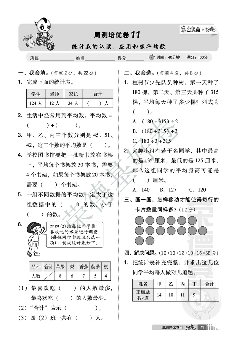 好卷四年级下册数学北京版A部分_2024年人教版小学数学一二三四五六年级上册下册期中期末试a0747_小学全科《同步练习+精品试卷》打包下载（1-6年级单元月考期中期末试卷）_小学数学