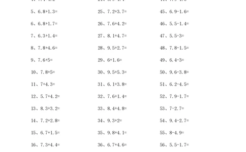 1位小数加减混合第11~30篇_小学数学口算竖式脱式计算应用题一二三四五六年级上下册电_小学数学口算题库电子版（1-6）_小学数学口算四年级_口算题适合4年级_小数-加减混合（100篇）