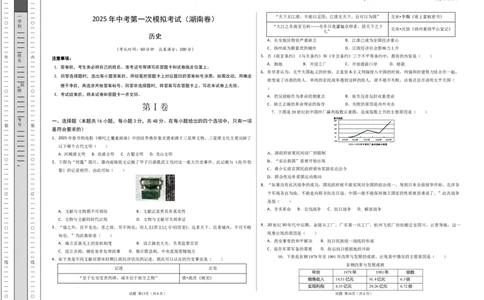 历史（湖南卷）（考试版A3）_2025年初中《中考第一次模拟》全国各地区模拟卷（8科全）(1)_2025年《中考第一次模拟卷》初中历史_湖南&radic;
