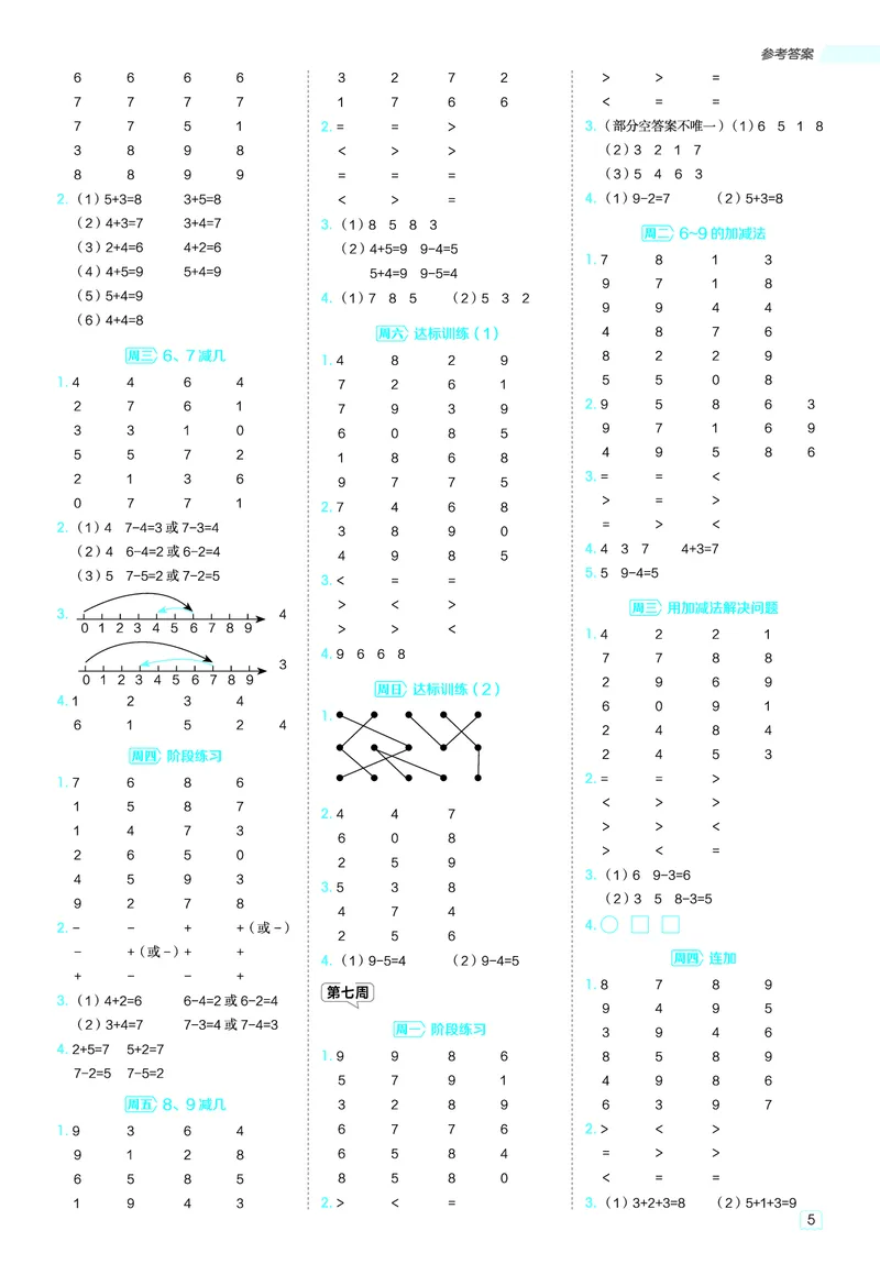 25秋星级口算天天练一年级数学上（SJ版）答案_🍎星级口算苏教25年上册(1)