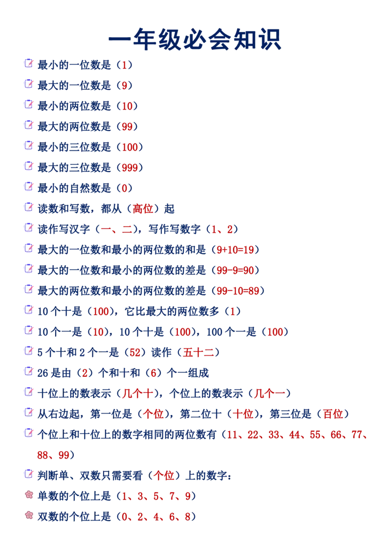 一年级必会数学知识_幼小语数英专项资料_幼小数学专项