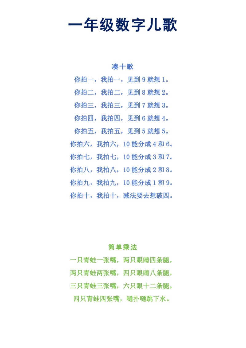 一年级必会数学知识_幼小语数英专项资料_幼小数学专项