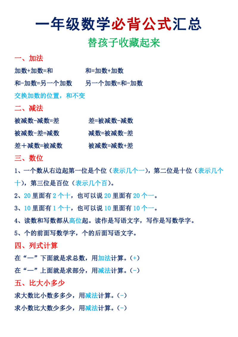 一年级必会数学知识_幼小语数英专项资料_幼小数学专项