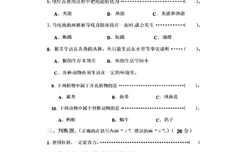 人教版小学六年级科学上册期末考试试卷及答案_2024年人教版小学数学一二三四五六年级上册下册期中期末试a0747_小学科学_科学（人教鄂教版）试卷习题教辅汇总