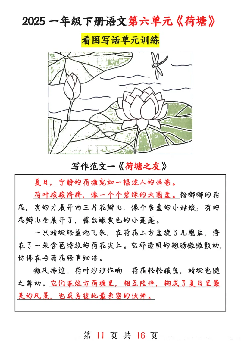 1094-25春一下语文1-8单元看图写话范文16篇_一年级上下册资料_一年级下册小红书同款资料_一下数学