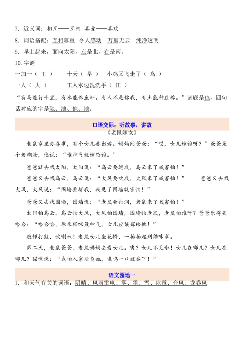 1下第1单元每课知识点_一年级上下册资料_一年级上语数英上下册学习资料_3-6-2、小学一年级语文下册_统编、部编、人教（语文全国统一只有一个版）_1、知识点总结_专项-诗词课文