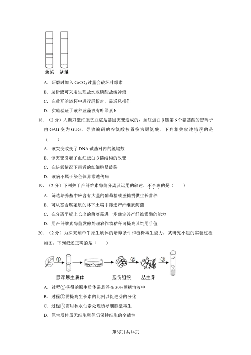 2019年高考生物试卷（江苏）（空白卷）_生物历年高考真题_新&middot;Word版2008-2025&middot;高考生物真题_生物（按年份分类）2008-2025_2019&middot;高考生物真题
