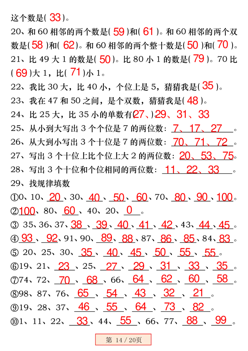 1103一下数学《百数表》易错专项练习强化训练（含答案20页）_一年级上下册资料_一年级下册小红书同款资料_一下数学_25年一下数学资料