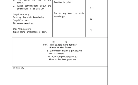 八年级英语教案：Unit7Willpeoplehaverobots(1)_初中英语新版_最新人教版英语八年级上册_老版（含有参考价值）_01教案人教版初中英语八上（多版本）易提分旗舰店