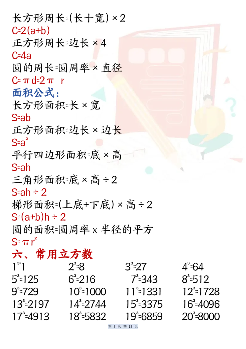 24新六年级上册数学必背公式汇总_6年级小红书最新热门资料(1)
