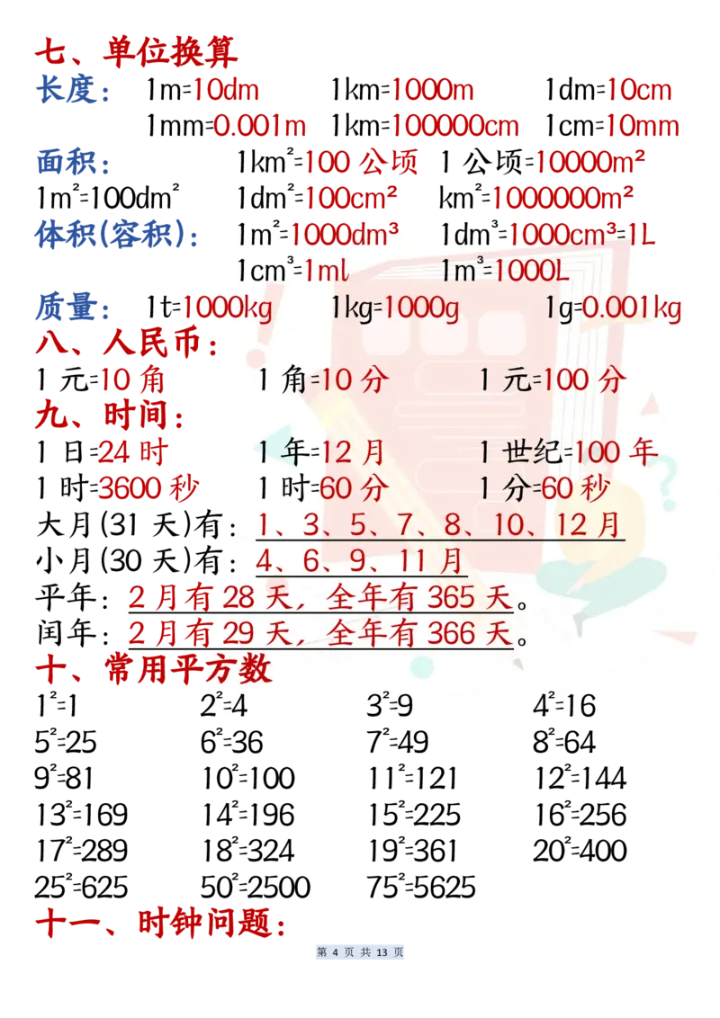 24新六年级上册数学必背公式汇总_6年级小红书最新热门资料(1)