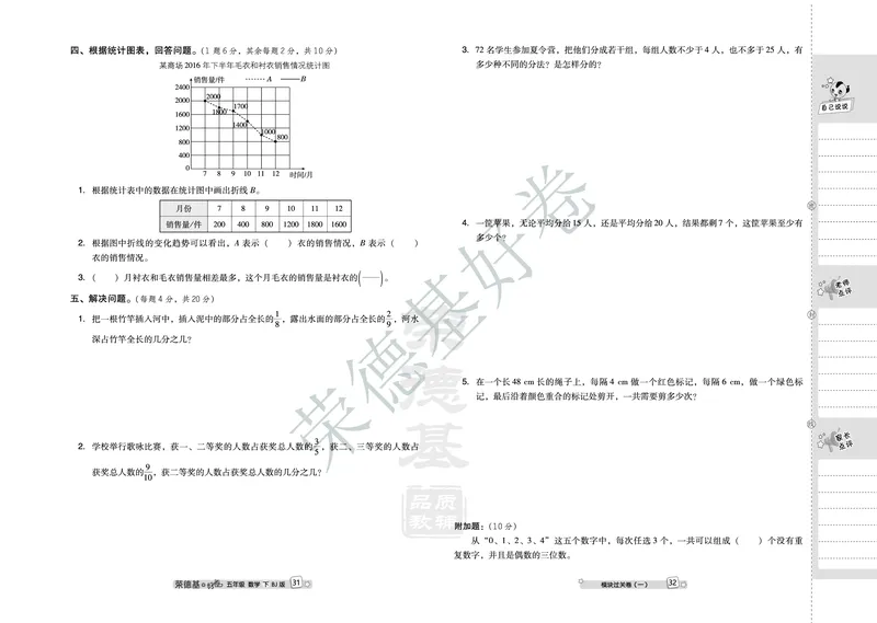 好卷五年级下册数学北京版B部分_2024年人教版小学数学一二三四五六年级上册下册期中期末试a0747_小学全科《同步练习+精品试卷》打包下载（1-6年级单元月考期中期末试卷）_小学数学