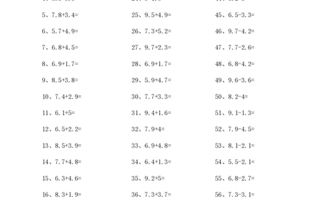 1位小数加减混合第31~50篇_小学数学口算竖式脱式计算应用题一二三四五六年级上下册电_小学数学口算题库电子版（1-6）_小学数学口算四年级_口算题适合4年级_小数-加减混合（100篇）