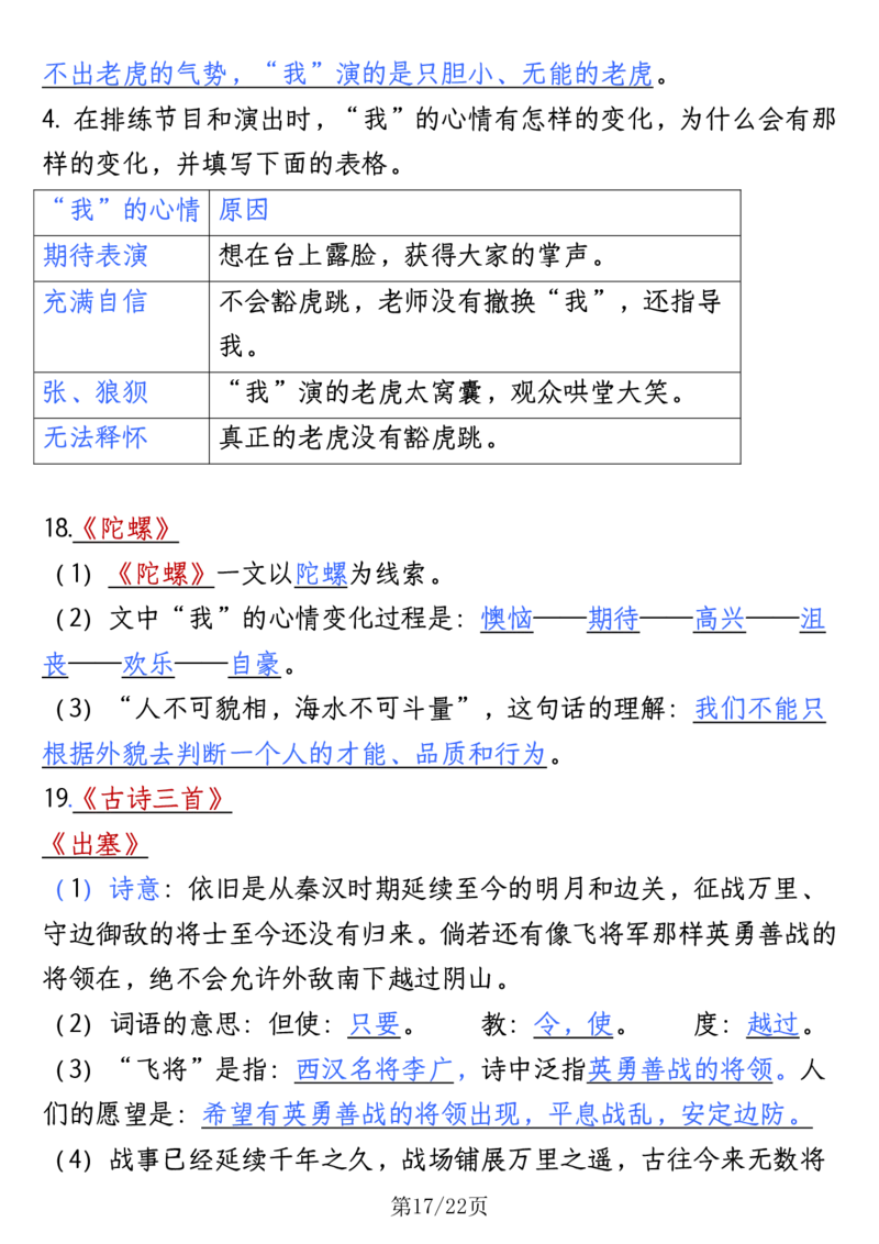 四年级语文上册全册高频知识点归纳_1-6语文上册知识点