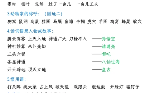 四年级语文上册全册高频知识点归纳_1-6语文上册知识点