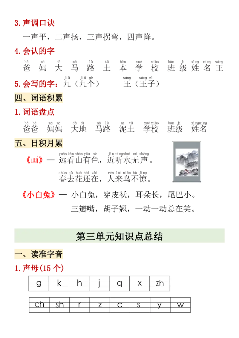 一上期中高频考点2_🍎⭐️期中知识汇总语文25年上册_一上