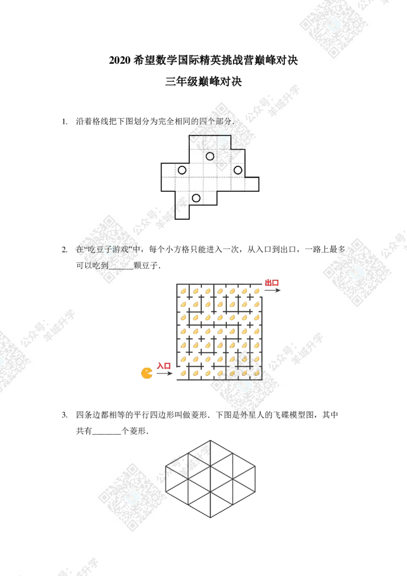 2020夏令营巅峰对决3年级及答案_希望杯IHC