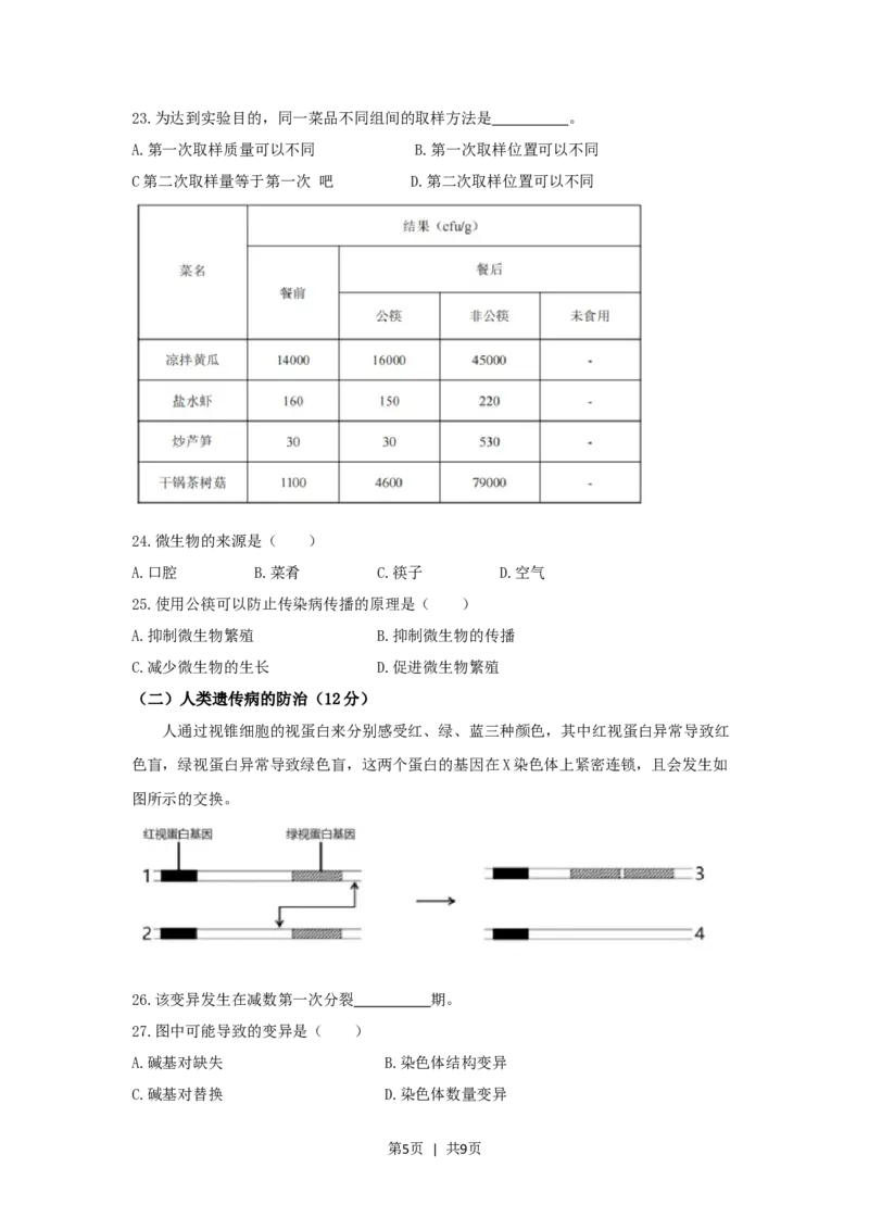 2020年高考生物试卷（上海）（空白卷）_生物历年高考真题_新&middot;Word版2008-2025&middot;高考生物真题_生物（按试卷类型分类）2008-2025_自主命题卷&middot;生物（2008-2025）_上海自主命题&middot;生物（2008-2022）