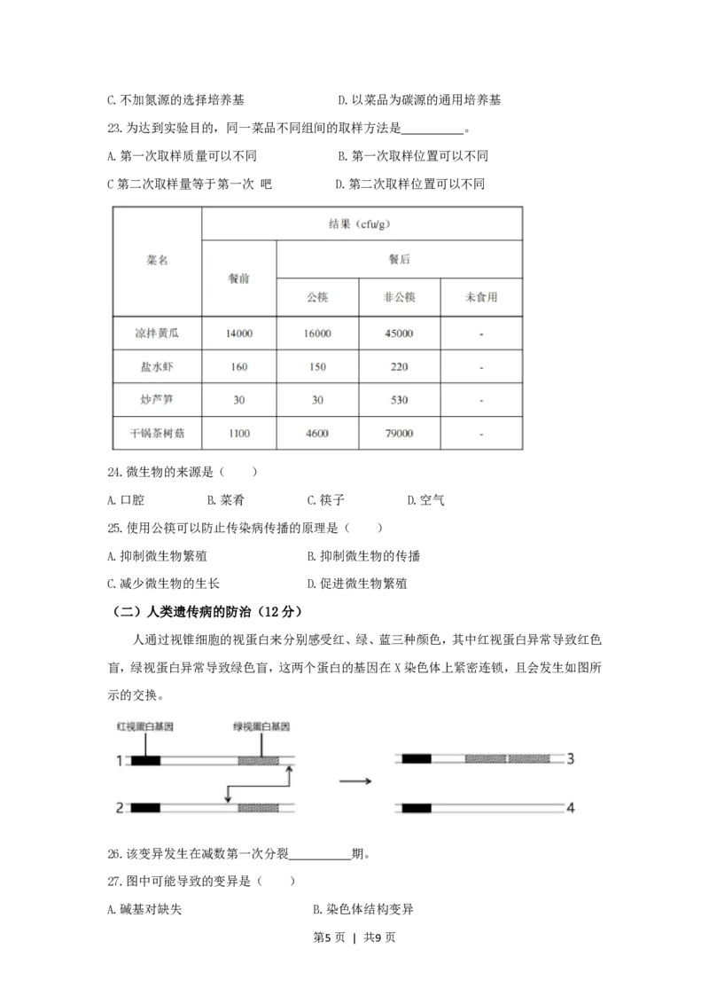 2020年高考生物试卷（上海）（空白卷）_生物历年高考真题_新&middot;PDF版2008-2025&middot;高考生物真题_生物（按试卷类型分类）2008-2025_自主命题卷&middot;生物（2008-2025）_上海自主命题&middot;生物（2008-2022）