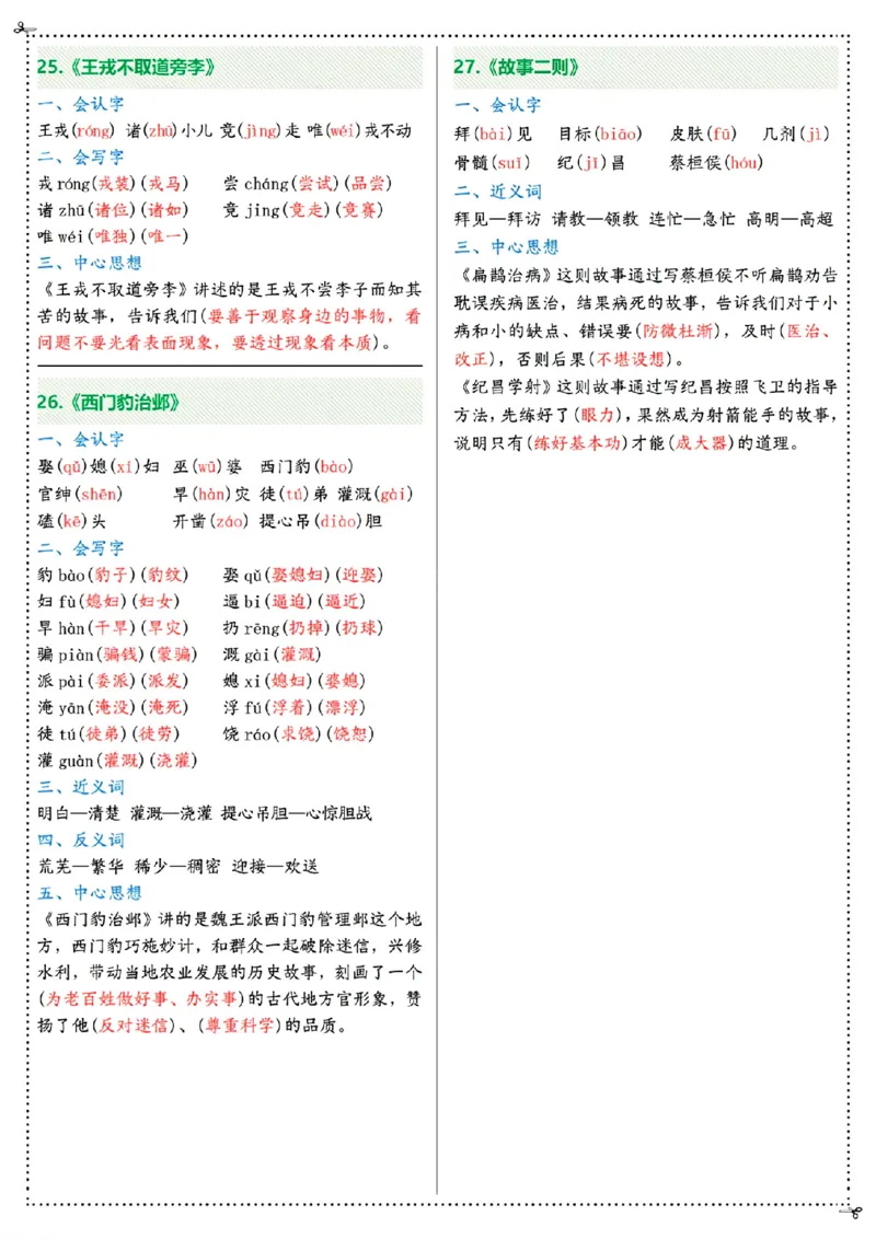 2024四年级上册语文课课贴（彩虹版）_小学全网线上同款资料_14号文件4上5上语文数学课堂笔记_四年级手写笔记_四年级新增知识点(1)