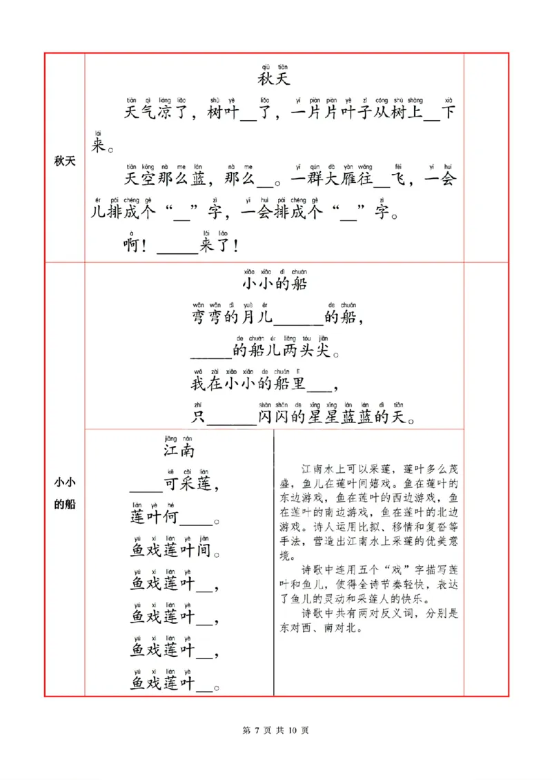 1语上必背内容+默写表_人教版小学语文上下册必背课文古诗词日积月累汇总背诵默写(1)