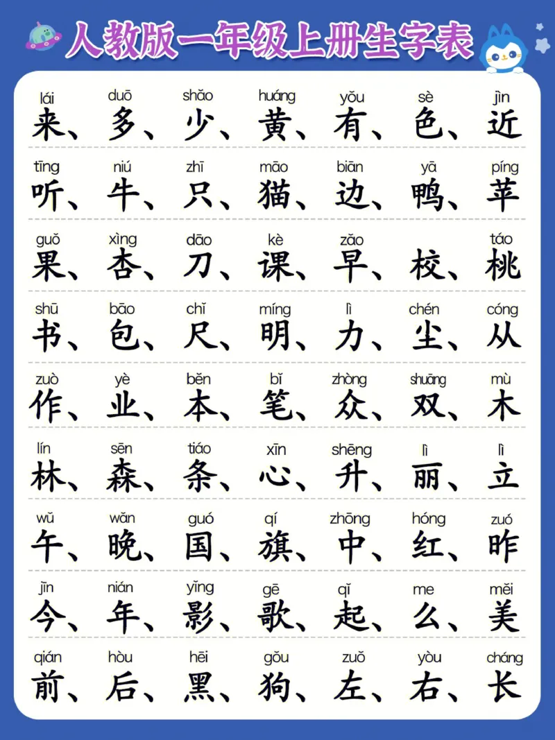 一年级上册必认300字_幼小语数英专项资料_幼小语文专项