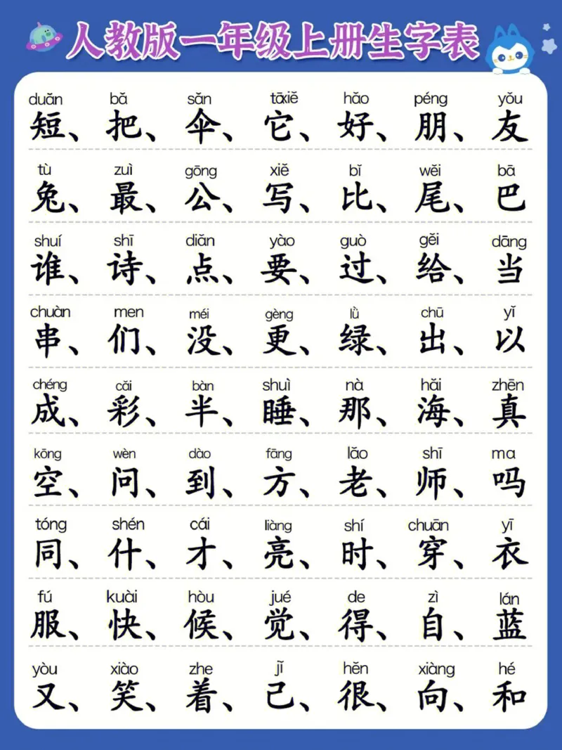 一年级上册必认300字_幼小语数英专项资料_幼小语文专项